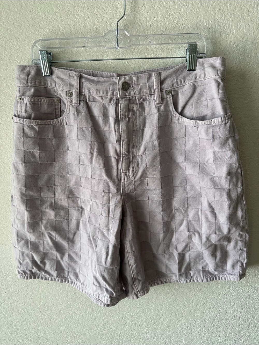 Madewell Lavender Purple Checkerboard Jacquard High Rise Denim Shorts Size 31